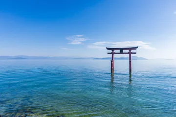Zelfklevend Fotobehang Torii gate of Shirahige shrine in Lake Biwa, Shiga Prefecture, Japan. 白鬚神社 湖中鳥居 © WeiChan