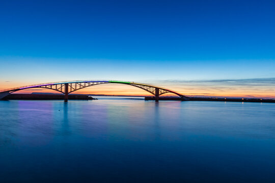 Xiying Rainbow Bridge has the most beautiful sunset in Magong city, Penghu, Taiwan