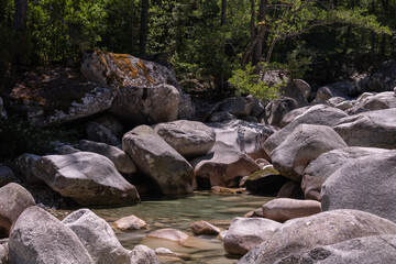 The Restonica Valley, popular tourist destination in the heart of Corsica, France