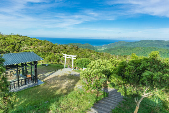 White Torri gate With beautiful Ocean view in Gaoshi Shrine Park, Pingtung, Taiwan