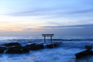 Torii gate of Oarai Isosaki Shrine in Oarai city, ibaraki prefecture, Japan...