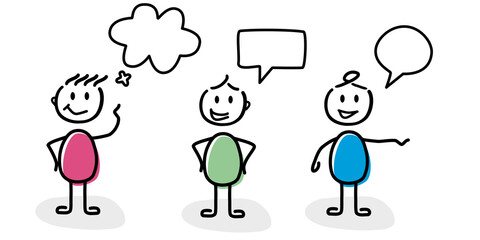 Strichm&auml;nnchen mit Sprechblasen. Comicstyle Vektor Grafik, ver&auml;nderbar und anpassbar f&uuml;r jede Anwendung. M&ouml;glich f&uuml;r Bilder, Pr&auml;sentationen und Plakate. 