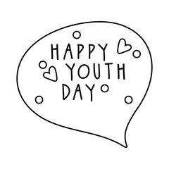 happy youth day lettering in speech bubble line style