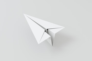 White paper plane with white background, 3d rendering.