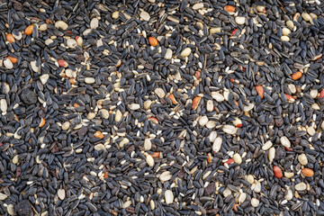Pile of birdseed mix filling the frame to be used as a background