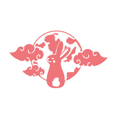 mid autumn festival card with rabbit and moon line style icon