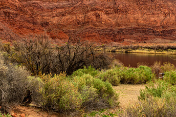 Getting close to the sandstone rocks and Colorado river, Lees Ferry landing, Page, AZ, USA