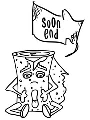 scared monster toilet paper. doodle style vector