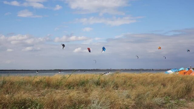 kite surfing in a firth of Azov sea