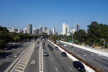 traffic jam on large avenue in Sao Paulo city, cityscape