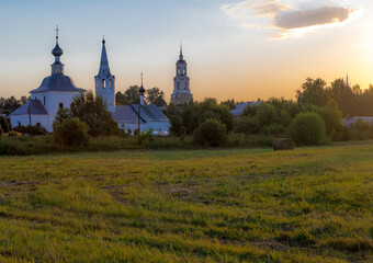 The architecture of the city of Suzdal in summer in sunny weather. Russian village.