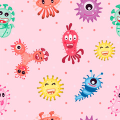 Funny corona virus seamless pattern design. Great feminine fabric, scrapbooking, wallpaper, giftwrap. Suraface pattern design