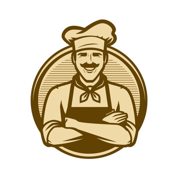 Chef logo or vintage emblem. Cooking, food concept
