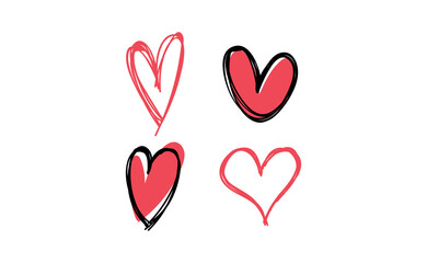 Heart doodles collection. Hand drawn hearts. Vector illustration set.