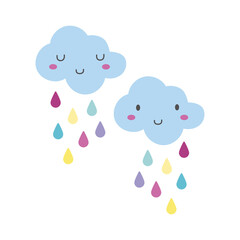 clouds rainy kawaii hand draw style icon