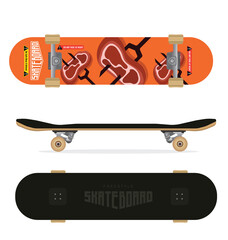 Skateboards set of three styles top and bottom view 