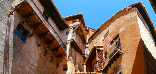 Fototapeta na wymiar Albarracín, Tereuel. Spain Albarracín is a small town in the hills of east-central Spain, above a curve of the Guadalaviar River. 10th-century Andador Tower, 16th-century Catedral del Salvador .