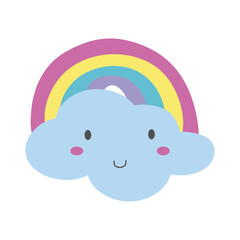 cute clouds and rainbow kawaii hand draw style icon