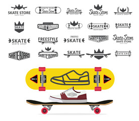 Skateboard logo collection (set of 45 different skateboard logos Use for helmet, skateboards, stickers, t-shirt typography,logos and design elements) 