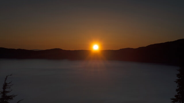 Sunrise Over The Crater Lake From The  Western Rim Drive, Oregon, USA