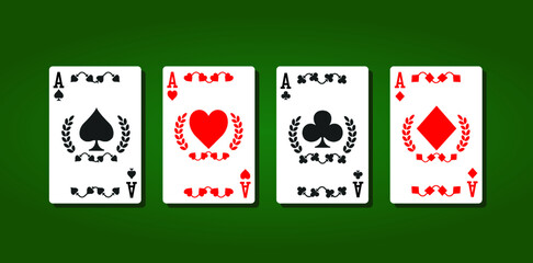 Set of four aces playing cards suits