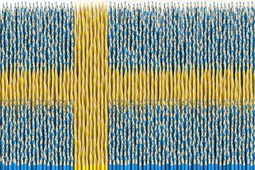 Fototapeta na wymiar National flag of Sweden made with color pencils. Creativity related 3D rendering