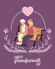 Grandmother and grandfather on bench of happy grandparents day vector design