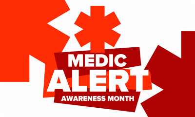 Medic Alert Awareness Month in August. Medical bracelets. First aid, emergency. Medical design. Celebration in United States. Poster, greeting card, banner and background. Vector illustration