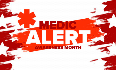 Medic Alert Awareness Month in August. Medical bracelets. First aid, emergency. Medical design. Celebration in United States. Poster, greeting card, banner and background. Vector illustration