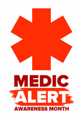 Medic Alert Awareness Month in August. Medical bracelets. First aid, emergency. Medical design. Celebration in United States. Poster, greeting card, banner and background. Vector illustration