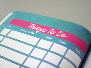 List of Things To Do in the table. It is found in a diary. This schedule is held to help a person manage his daily activities.