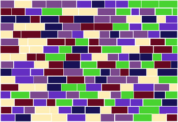 Multicolor brick wall from nested rectangles vector background with six different colors, mosaic pattern with random white borders, useful for backgrounds, wallpapers and wrapping