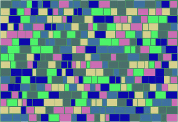 Multicolor brick wall from nested rectangles vector background with six different colors, mosaic pattern with random white borders, useful for backgrounds, wallpapers and wrapping
