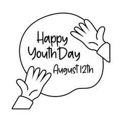 happy youth day lettering with hands symbols line style