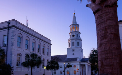 Charleston, South Carolina, United States, November 2019, viewof the St Michaels Church in historic...