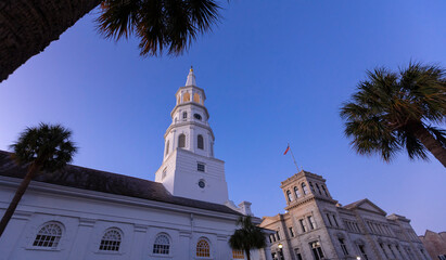Charleston, South Carolina, United States, November 2019, viewof the St Michaels Church in historic...