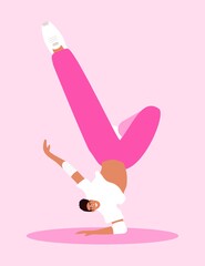 B-boy dancing power dance. Breakdancer. Illustration on the theme of subculture. Street dance. Material for dance battles. Brakedance. Dance event. For use on posters. Can be printed on a T-shirt.