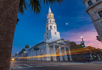 Charleston, South Carolina, United States, November 2019, viewof the St Michaels Church in historic...