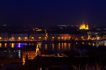 Fototapeta na wymiar Budapest at night, long exposure. Danube River in the Budapest city at night. Hungary tourist attraction