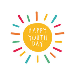 happy youth day lettering with burst flat style