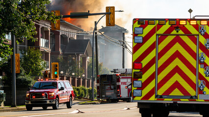 Firefighters trying to put out a fire at a residential building. A risky job only the brave....
