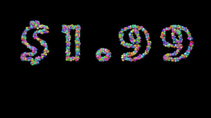 $1. written in 3D illustration by colorful small objects casting shadow on a black background