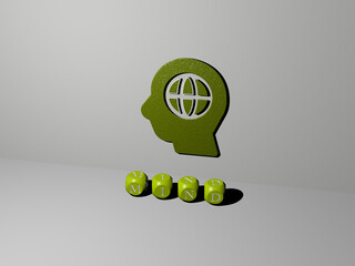 3D illustration of MIND graphics and text made by metallic dice letters for the related meanings of the concept and presentations. brain and human