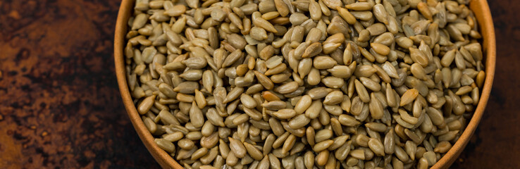 Sunflower Kernels Roasted Seeds Background. Selective focus.