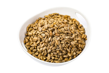 Sunflower Kernels Roasted Seeds Isolated on White Background. Selective focus.