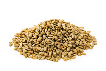 Sunflower Kernels Roasted Seeds Isolated on White Background. Selective focus.
