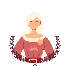 Medieval princess with red dress with leaves wreath vector design