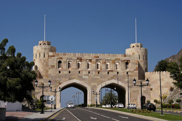 The Muscat Gate Museum straddles Al Bahri Road in the Mutrah area of Old Muscat, Oman