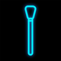 blue neon brush on a black background for applying masks. comfortable plastic brush with a flat end for applying clay, cream textures to the skin. care cosmetics. beautician tool. vector illustration
