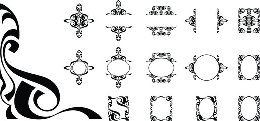 Set of Vector Design of Black Wood Ornaments